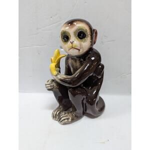 Vintage TILSO japan monkey eating banana ceramic figurine